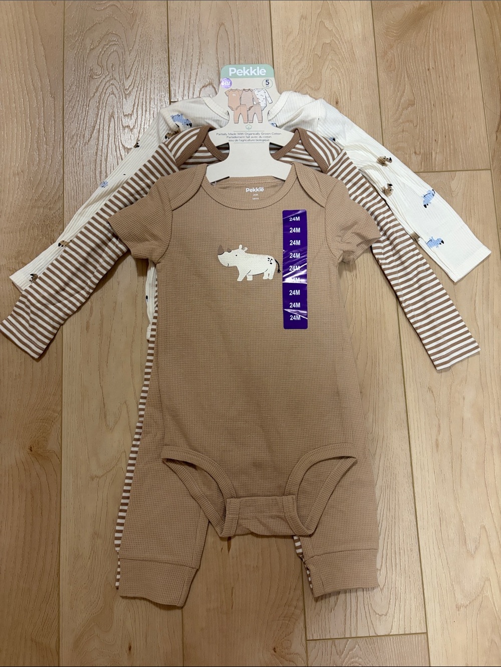 Pekkle 5-Piece Rhino and Stripe Shirt and Pants Set, sz 24 months